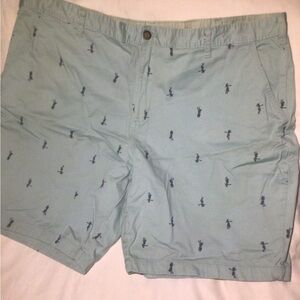 George Hula Girl Dancer Mens Hawaiian Vacation Island Shorts Light Blue SZ 46